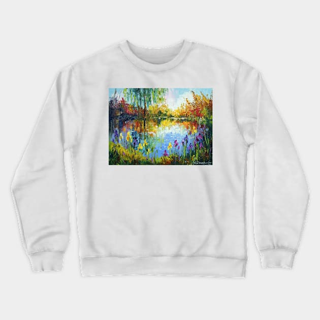 Irises by the pond Crewneck Sweatshirt by OLHADARCHUKART